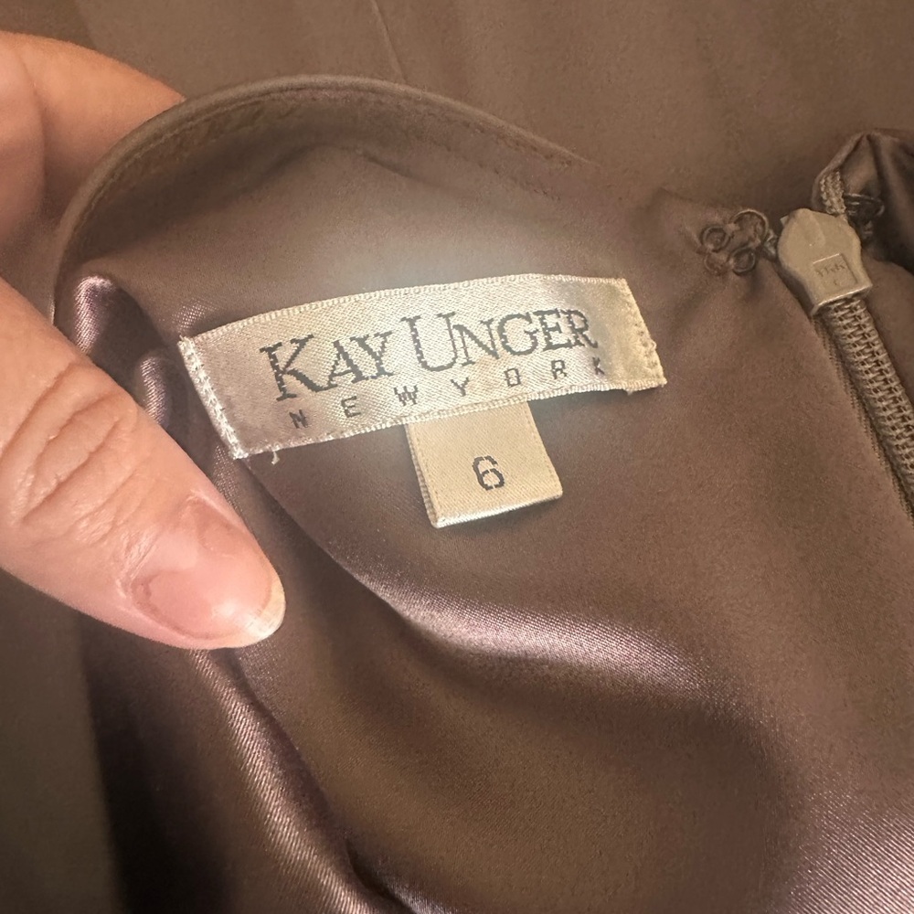 Kay Unger Satin Ruched Midi Dress in Dark Brown - Picture 3 of 5